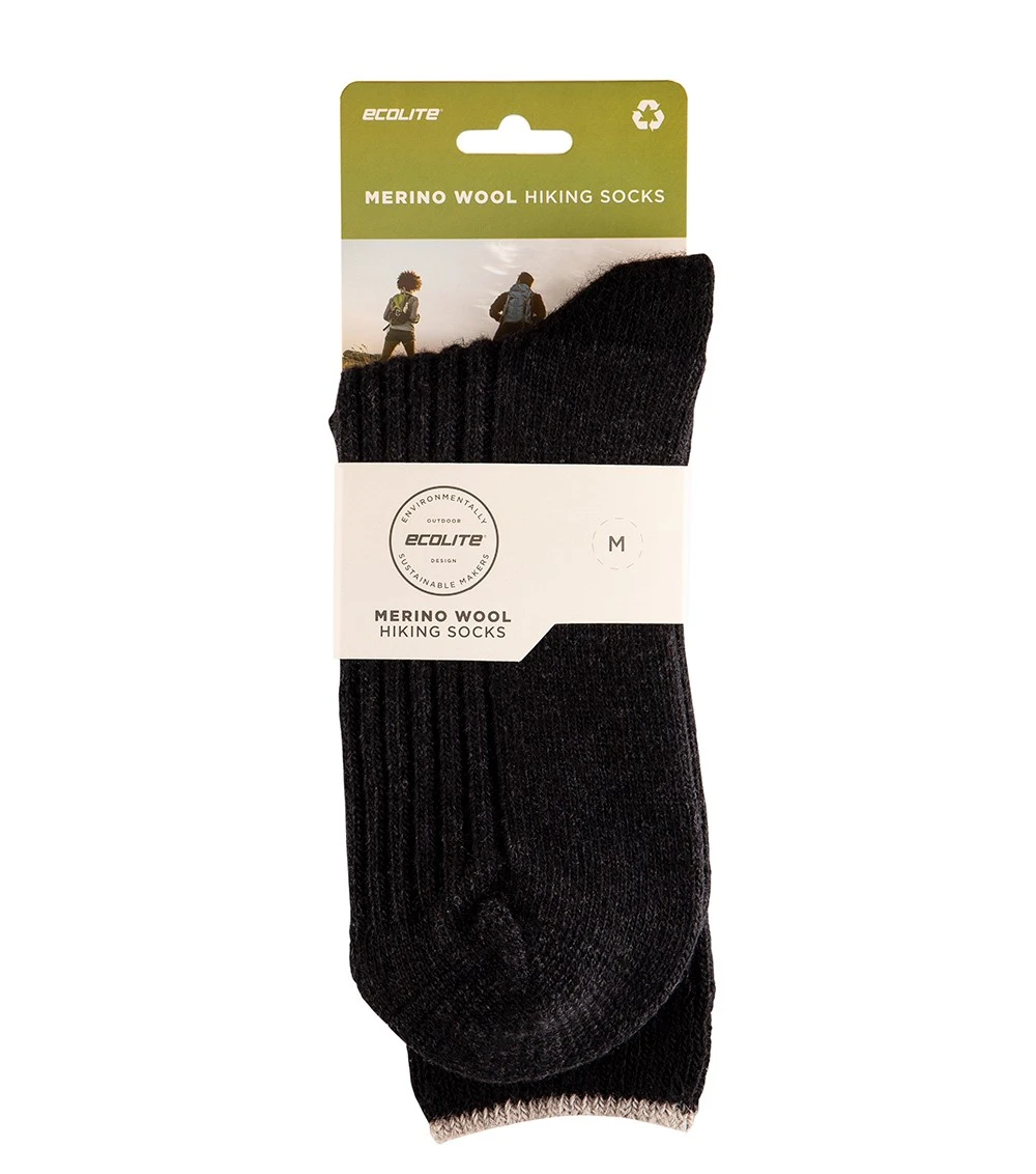 Ecolite Merino Ribbed Trekker Socks (sz 6-11) - Mens Black 4 Ecolite Merino Ribbed Trekker Socks (sz 6-11) - Mens Black - Image 2