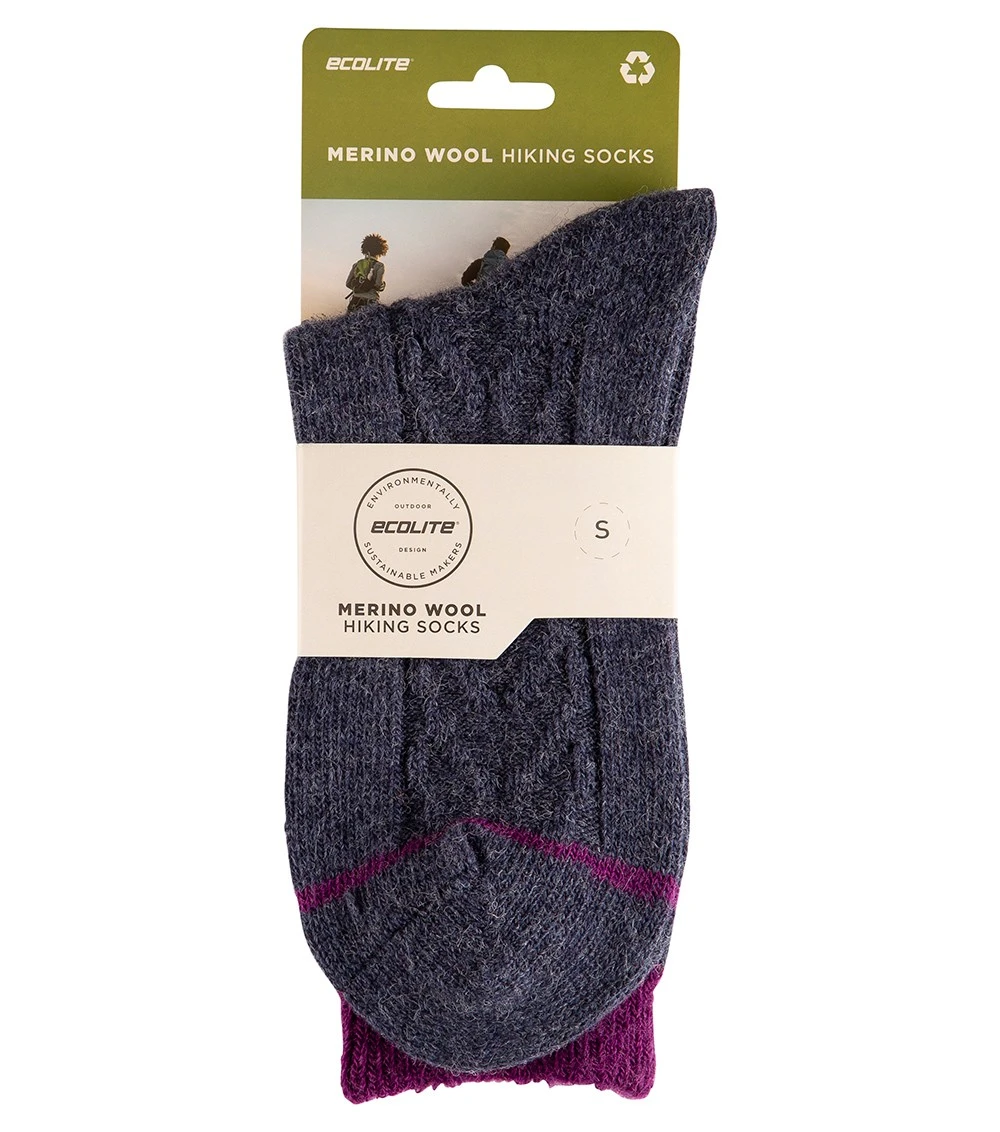 Ecolite Merino Cable Trekker Socks - Womens Navy / Purple 4 Ecolite Merino Cable Trekker Socks - Womens Navy / Purple - Image 2