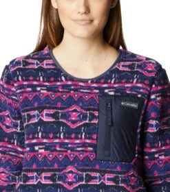 Columbia West Bend Fleece Crew - Womens Dark Sapphire 80s Stripe Print -Columbia Outfit Shop 1666177863 1958651 433 4