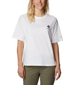 Columbia North Cascades Relaxed S/S T-Shirt - Womens White / Framed Halftone Logo Graphic